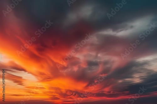 the sunset is above a field, in the style of colorful turbulence, dark turquoise and red © Fernando