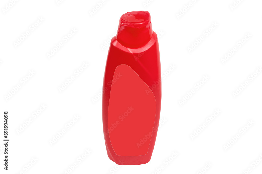 shower gel in a purple bottle on a white background. hygiene product in a plastic red bottle on a light texture. shampoo production concept shower gel in a purple bottle on a white background. hygiene product in a plastic red bottle on a light texture. shampoo production concept