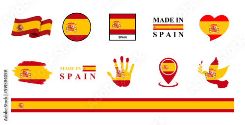 Spain national flags icon set. Labels with Spain flags. Vector illustration