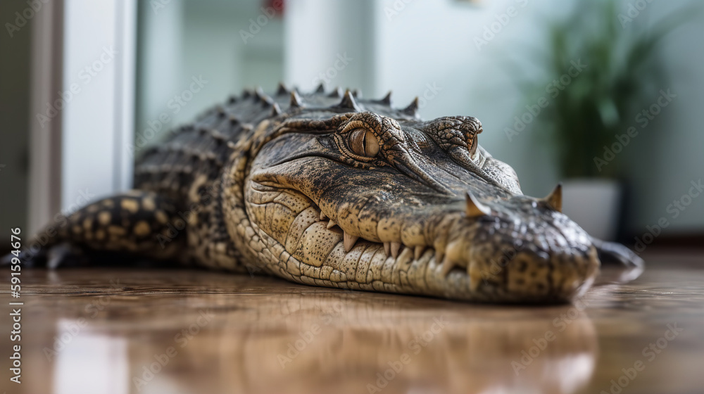 Fototapeta premium alligator on the floor in living interior