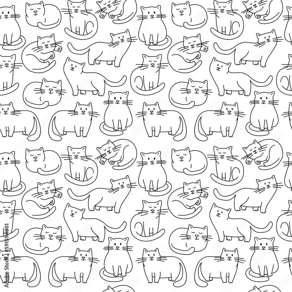 Cute chabby cats Seamless thin line icons background pattern. Cute chabby cats Seamless thin line icons background pattern.