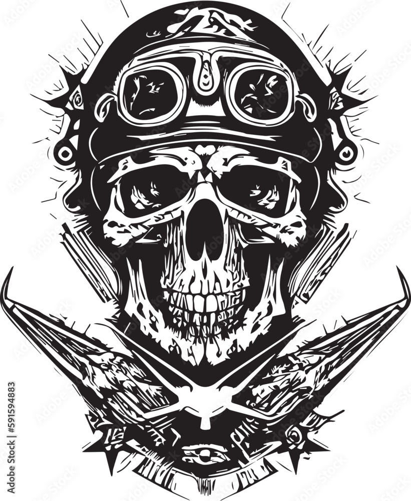 Obraz premium Artwork illustration and t-shirt design Pilot skull engraving ornament, white background 