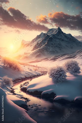 Beautiful View Winter Landscape. Created with Generative AI Technology