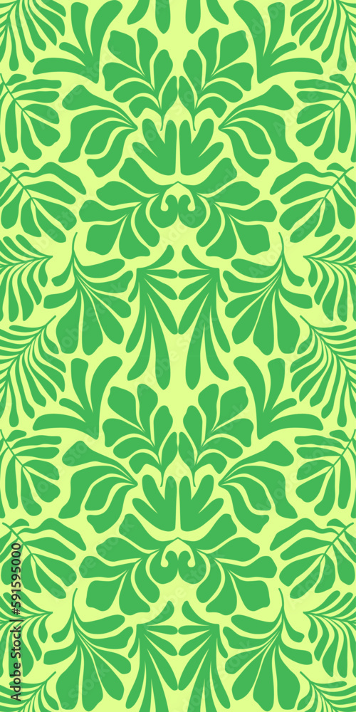 Yellow lime green abstract background with tropical palm leaves in Matisse style. Vector seamless pattern. Yellow lime green abstract background with tropical palm leaves in Matisse style. Vector seamless pattern.