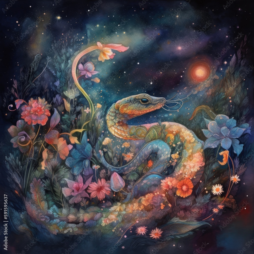 watercolor mysterious Snake Generative Ai watercolor mysterious Snake Generative Ai