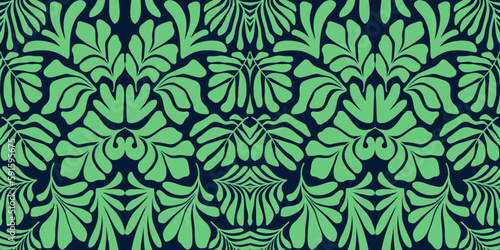 Wallpaper Mural Green abstract background with tropical palm leaves in Matisse style. Vector seamless pattern. Torontodigital.ca