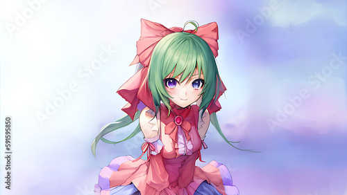 Digital Dream  AI-Generated Anime Girl with Green Hair and Pink Outfit