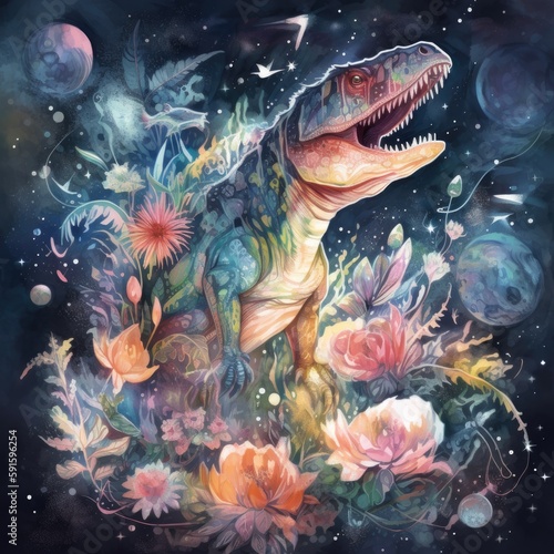 watercolor mysterious Dinosaurs Generative Ai © TieShine
