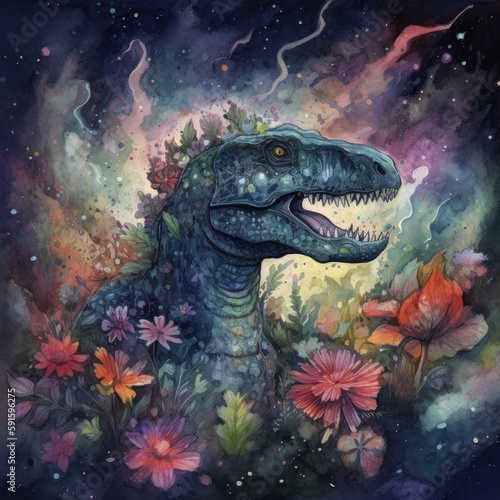 watercolor mysterious Dinosaurs Generative Ai © TieShine