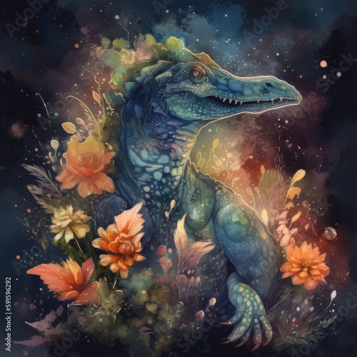 watercolor mysterious Dinosaurs Generative Ai