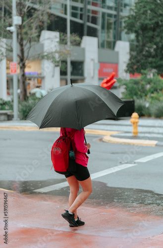 woman under umbrella in Miami Beach rain day 