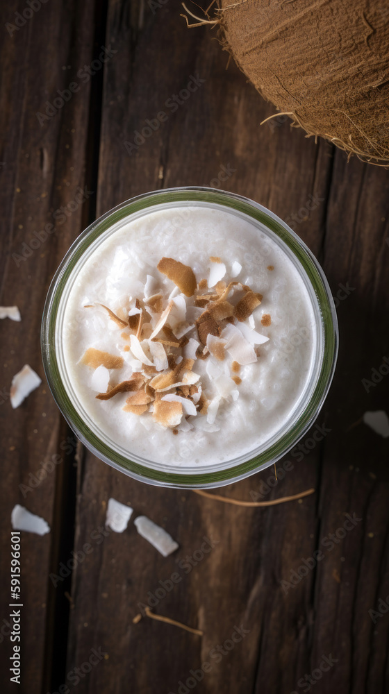 Fresh Coconut Smoothie on a Rustic Table Fresh Coconut Smoothie on a Rustic Table