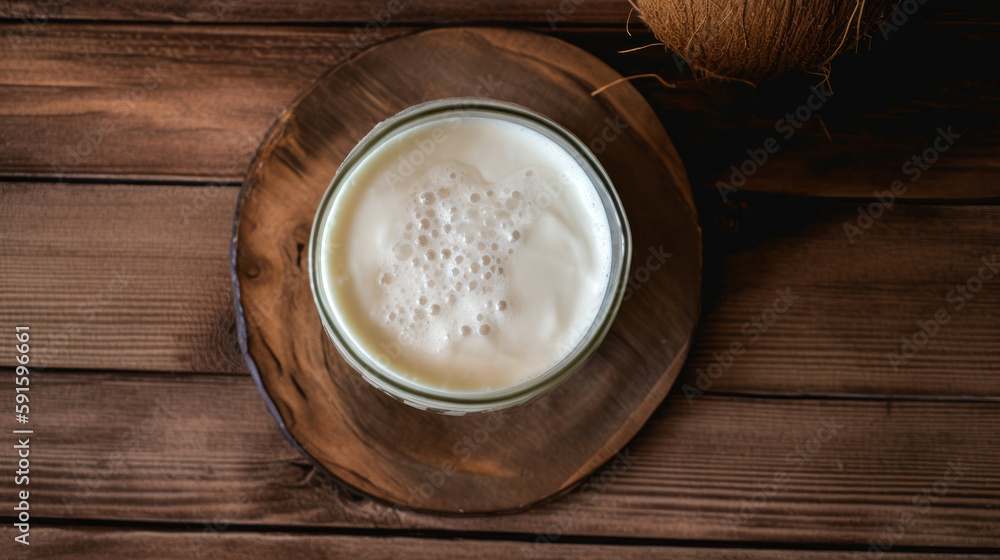Fresh Coconut Smoothie on a Rustic Table Fresh Coconut Smoothie on a Rustic Table