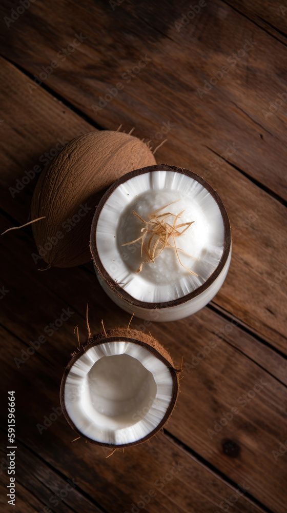 Fresh Coconut Smoothie on a Rustic Table Fresh Coconut Smoothie on a Rustic Table