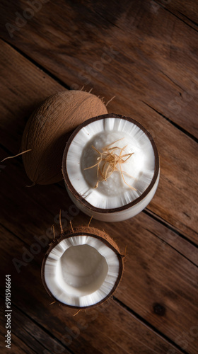 Fresh Coconut Smoothie on a Rustic Table