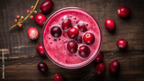 Fresh Cranberry Smoothie on a Rustic Table