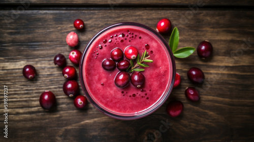 Fresh Cranberry Smoothie on a Rustic Table