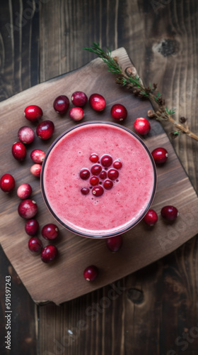 Fresh Cranberry Smoothie on a Rustic Table © Eirik Sørstrømmen