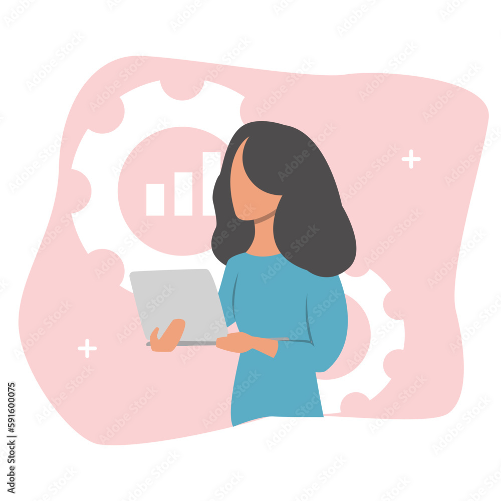 Obraz premium Woman works hard on a laptop. Productivity concept