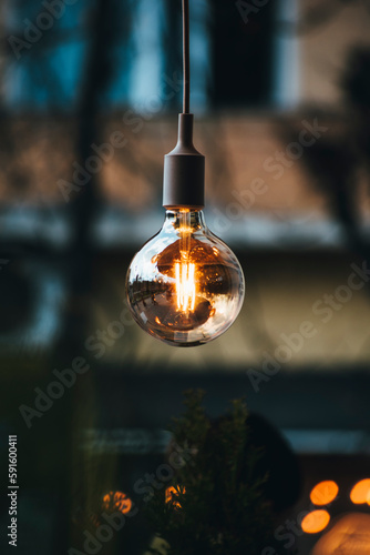 stylish light bulbs in the cafe photo