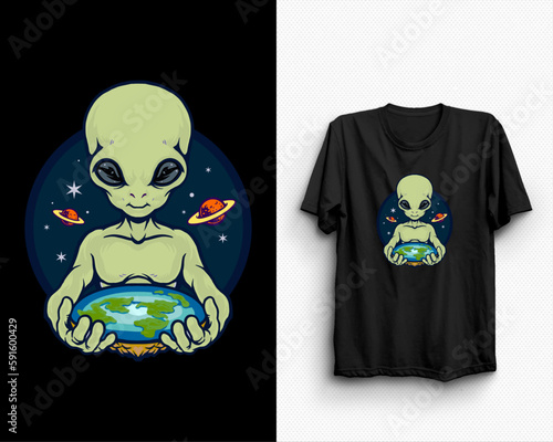 Alien t-shirt design, Vector graphic, typographic poster, vintage, label, badge, logo, icon, or t-shirt