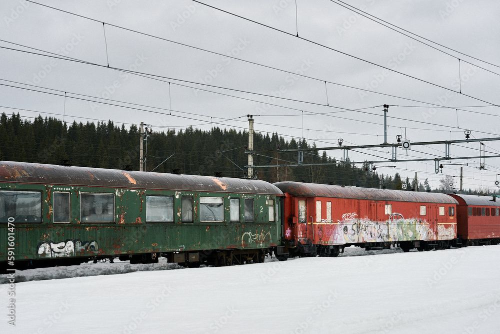 Fototapeta premium parked vintage trains