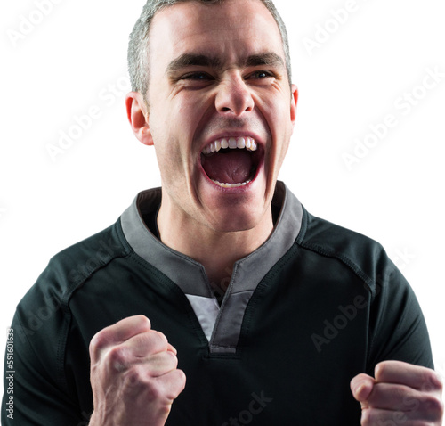 Excited rugby player yelling out