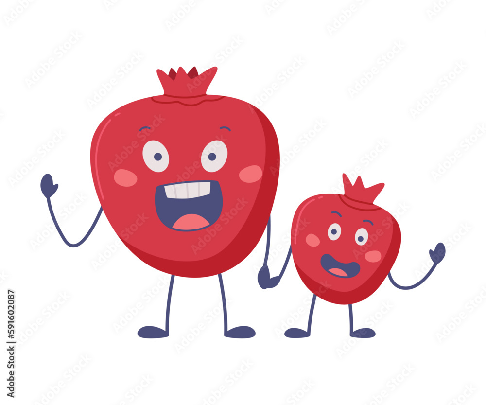 Funny Red Pomegranate Character Holding Hands and Greeting Vector Illustration Funny Red Pomegranate Character Holding Hands and Greeting Vector Illustration