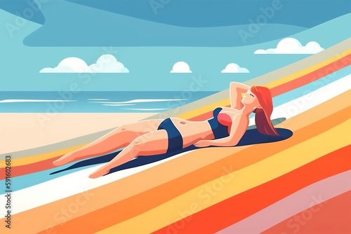 an illustration of woman sunbathing on the beach