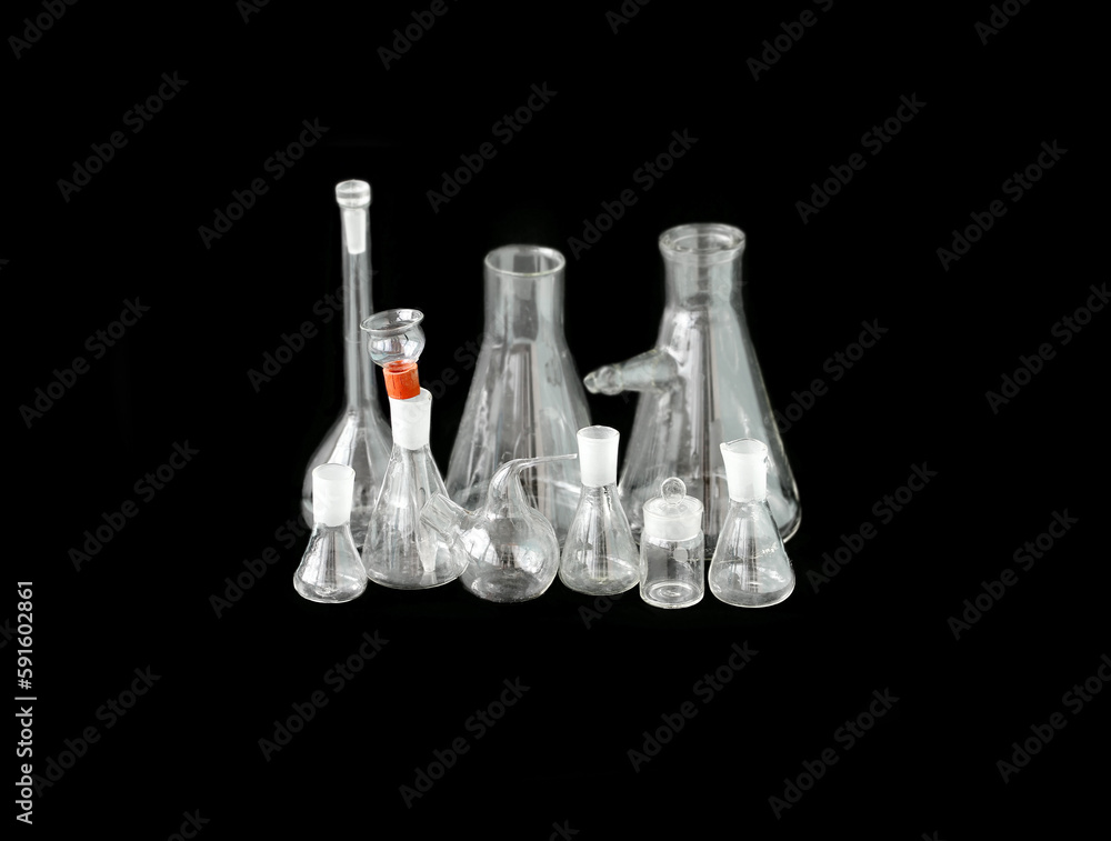 Foto de Glass Volumetric Flask ,Erlenmeyer flasks ,Laboratory Flasksare used for laboratory work