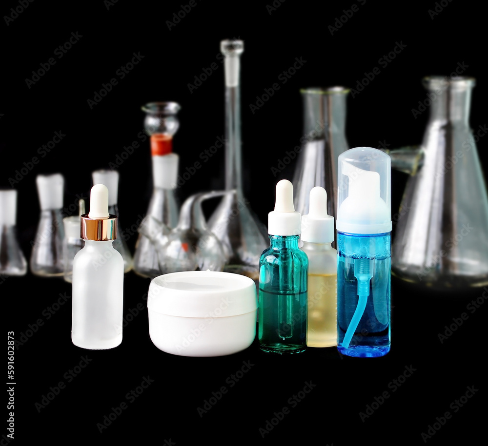 skin serum, moisturizing and whitening serum, fruit acids.Glass Volumetric Flask ,Laboratory Flasksare used for laboratory work in the background skin serum, moisturizing and whitening serum, fruit acids.Glass Volumetric Flask ,Laboratory Flasksare used for laboratory work in the background