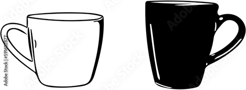Kaffeetassen in schwarz und weiß als Vektor Design vor transparentem Hintergrund. 