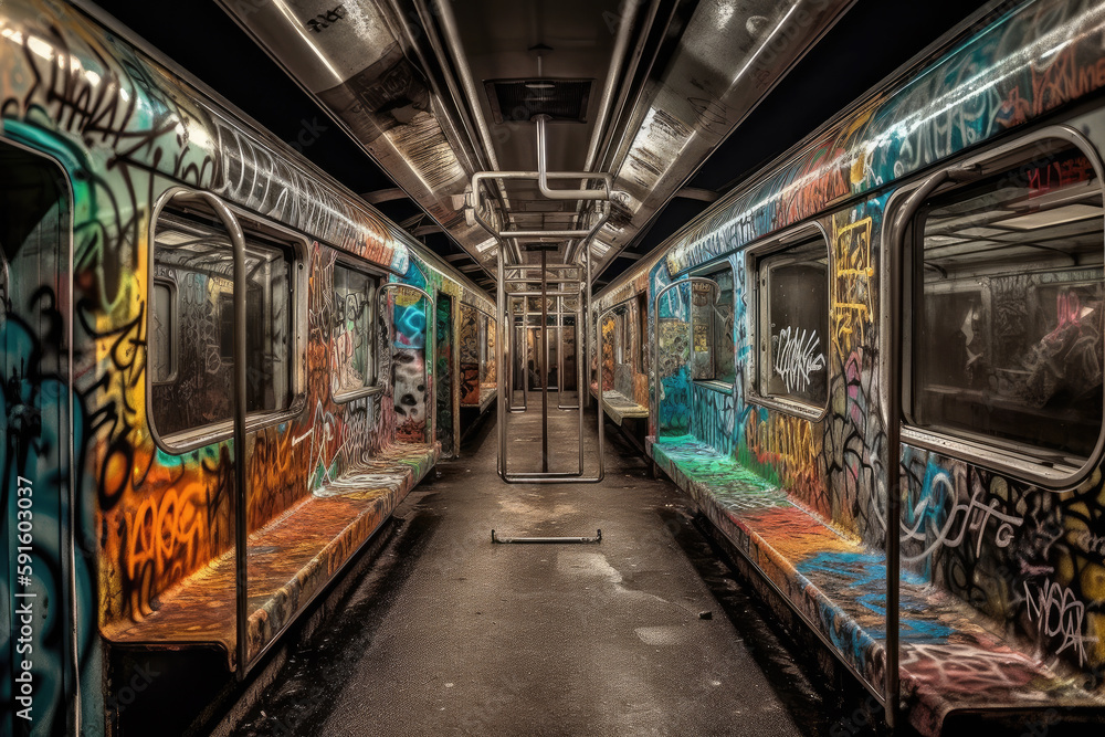old tram in the city with graffiti created with Generative AI technology old tram in the city with graffiti created with Generative AI technology