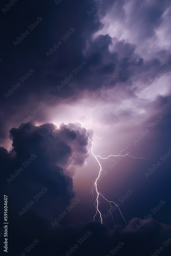 lightning lights up the sky with a purple sky, and purple clouds