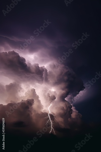 lightning lights up the sky with a purple sky, and purple clouds