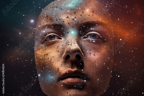 Galaxy on face, Galaxy mix with woman's face