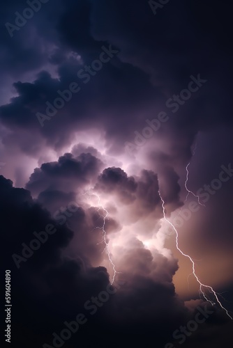 lightning striking over dark clouds with lightning bolting from the sky