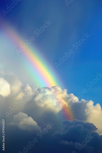 a rainbow with clouds in the sky