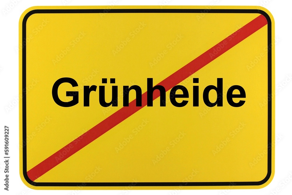 Illustration eines Ortsschildes der Gemeinde Grünheide in Brandenburg Illustration eines Ortsschildes der Gemeinde Grünheide in Brandenburg