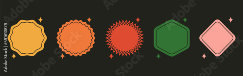 Colorful empty sticker label collection. Set of trendy retro icons for business, web design or social media post. Fun y2k style graphic element bundle. Vector illustration