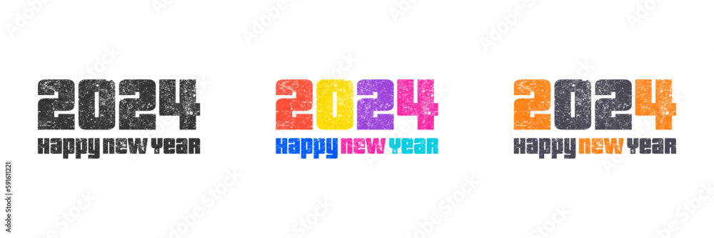 Obraz premium 2024 Happy New Year Concept Vector Background Holiday Set. 2024 New Year of the Dragon. Design logotype number for website, social media, banner, flyer, brochure, greeting card