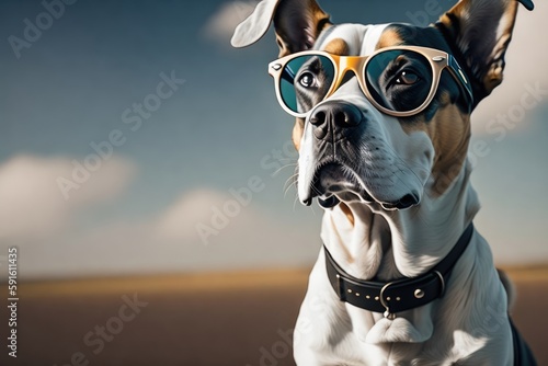 Dog wearing sunglasses, adorable and cute. Generative AI.