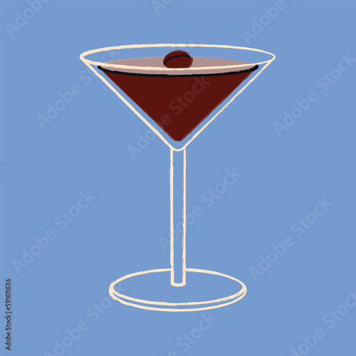 Espresso martini cocktail vector flat illustration. Classic cocktail