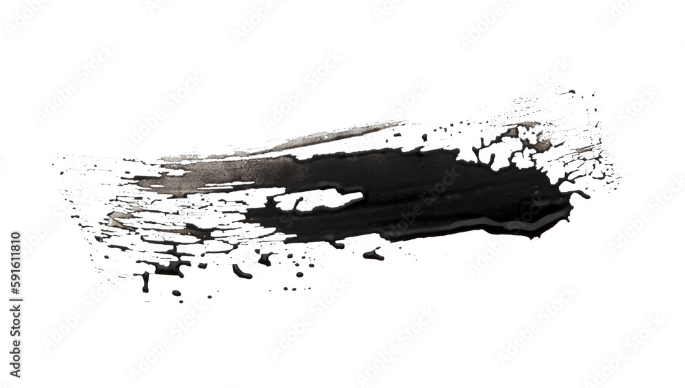 Abstract black ink smear brush stroke elements. Isolated on white background.