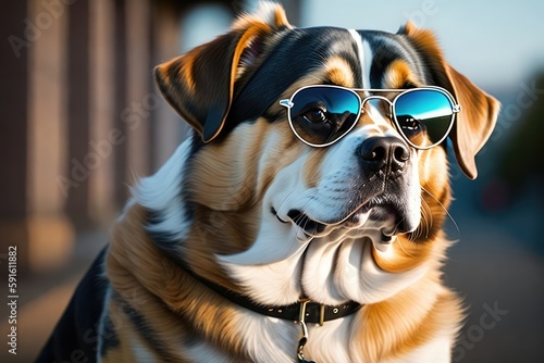 Dog wearing sunglasses, adorable and cute. Generative AI. © G-IMAGES