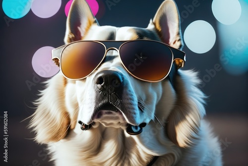 Dog wearing sunglasses, adorable and cute. Generative AI. © G-IMAGES