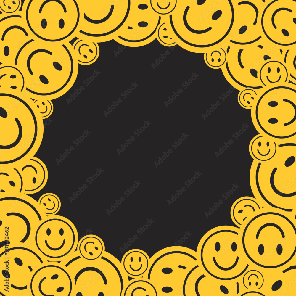 Obraz premium Seamless pattern with smile icons. Happy smile faces seamless pattern in trendy funky y2k style. Vector illustration