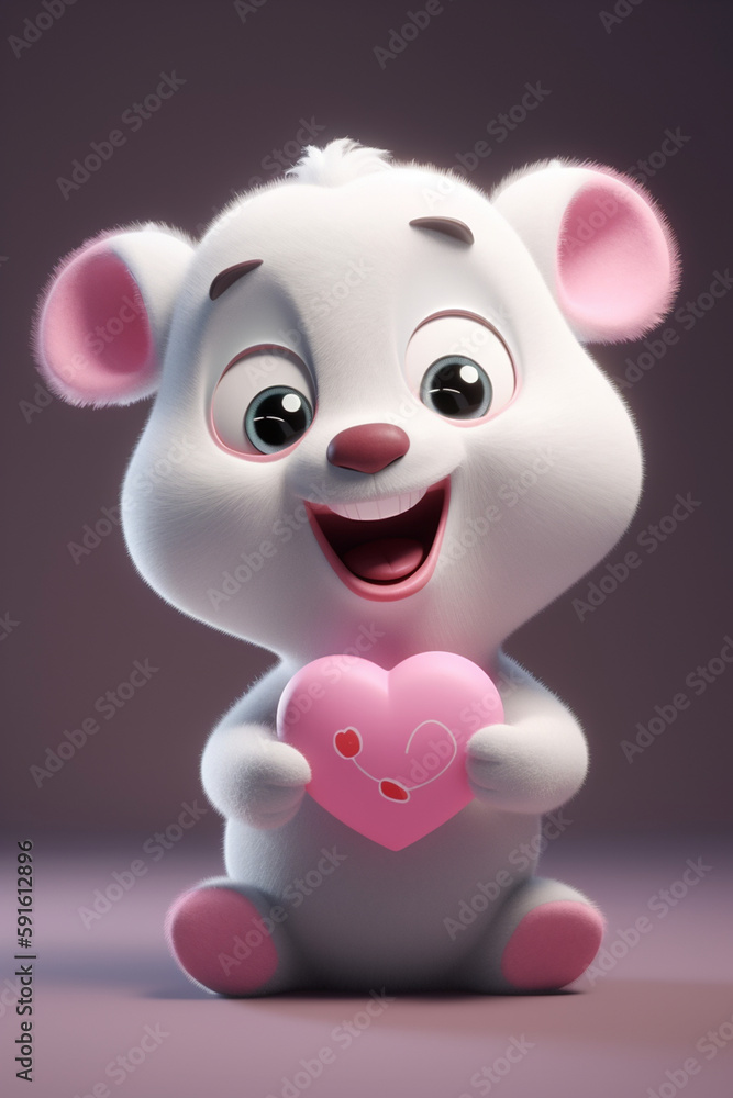 Adorable Smiling Light Pink Teddy Bear Holding a Heart. Generative ai Adorable Smiling Light Pink Teddy Bear Holding a Heart. Generative ai