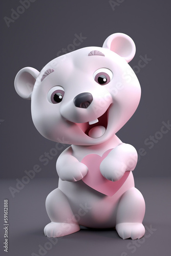 Adorable Smiling Light Pink Teddy Bear Holding a Heart. Generative ai