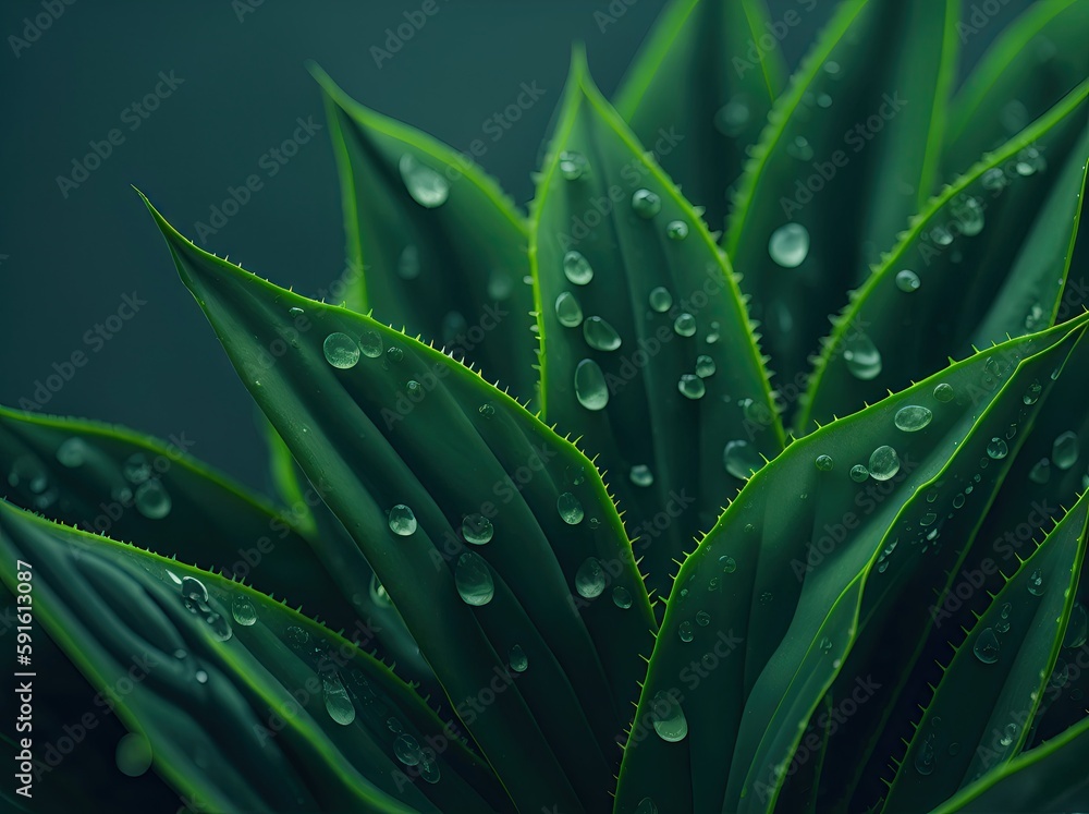 Aloe vera cover with drops of water Macro close up. ai generative Aloe vera cover with drops of water Macro close up. ai generative